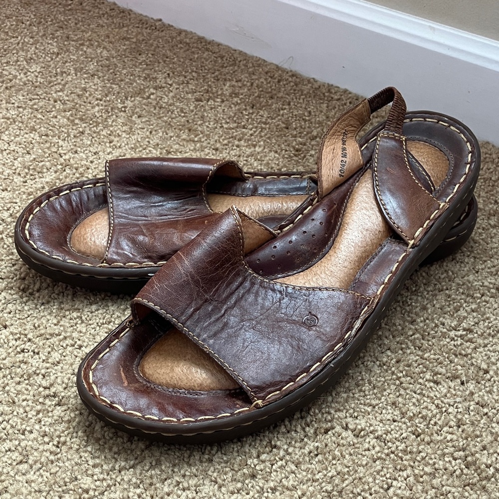 Born Brown Leather Open-Toe Slingback Sandals